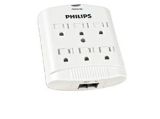 NEW -Philips 6-Outlet 900 Joules Wall Tap Surge Protector w/Phone/Fax Protection