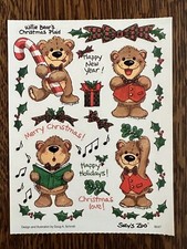 HTF Vintage CHRISTMAS HOLIDAY Suzy  s Zoo Stickers - Willie Bear  s Plaid 9547