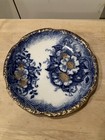 Antique Chatsworth Flow Blue 9” Luncheon Plate Made In England Gold Trim Flowers — photo 1