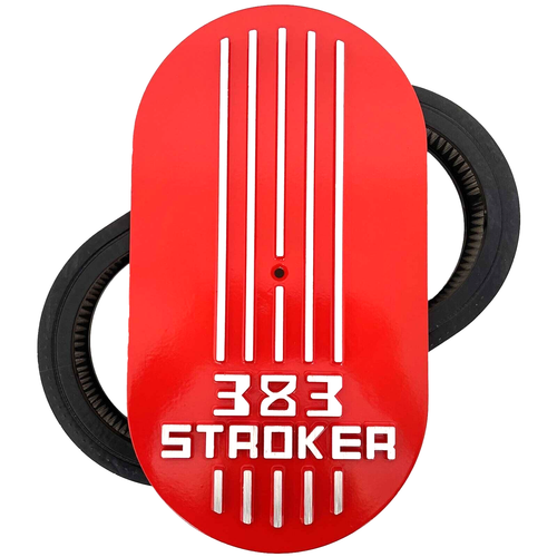 383 STROKER - 15" Oval Air Cleaner Kit - RED - SBC Die-Cast Raised Logo -  Ansen - Foto 1 di 3
