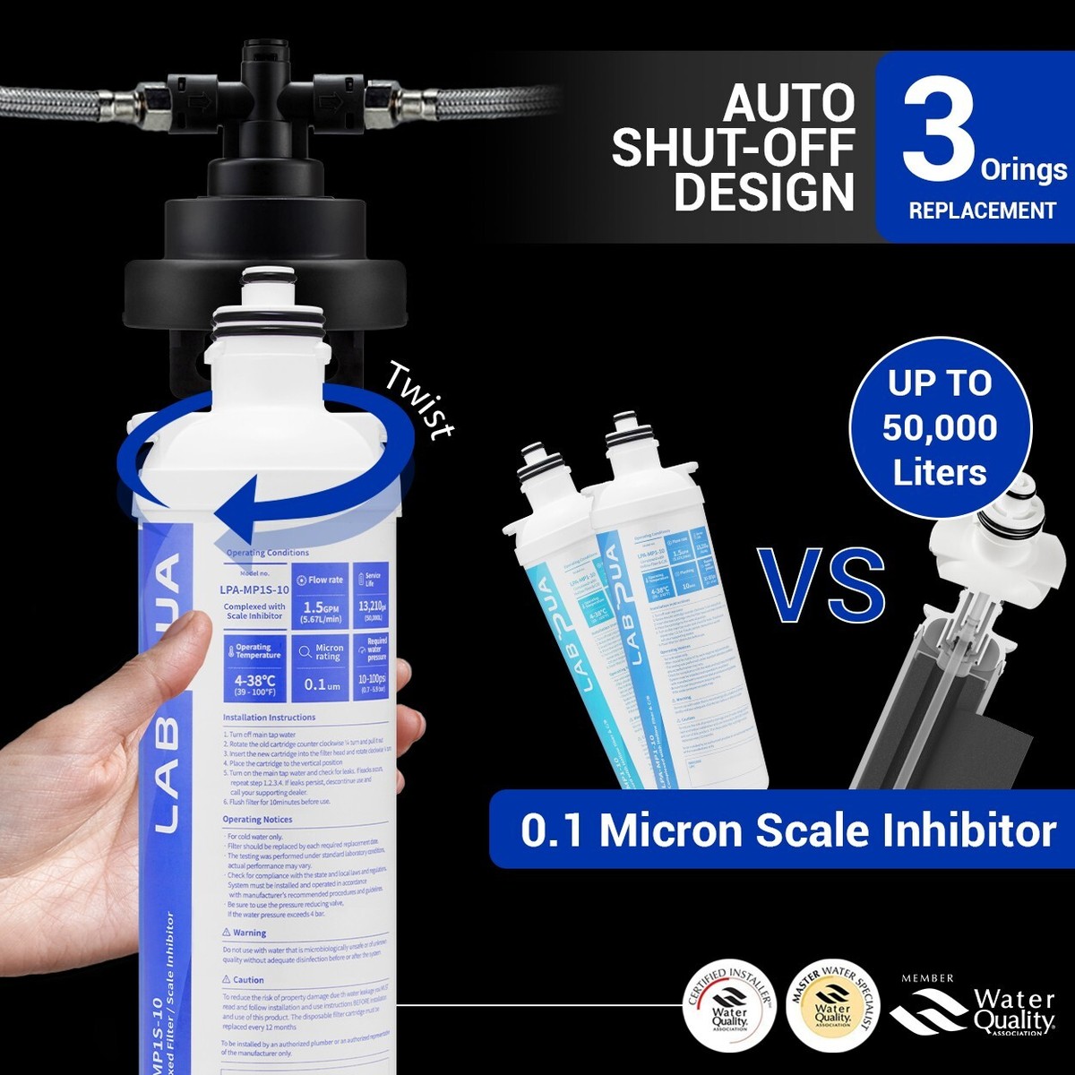 LAB PUA LPA-MP1S-10 High Flow Water Filter Kit For Under-Sink Installation
