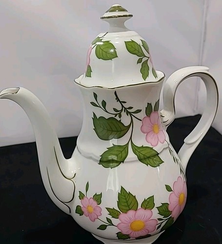 Caffettiera da tè alta tedesca vintage Tirschenreuth Baviera rosa floreale mai usata - Foto 6 di 15
