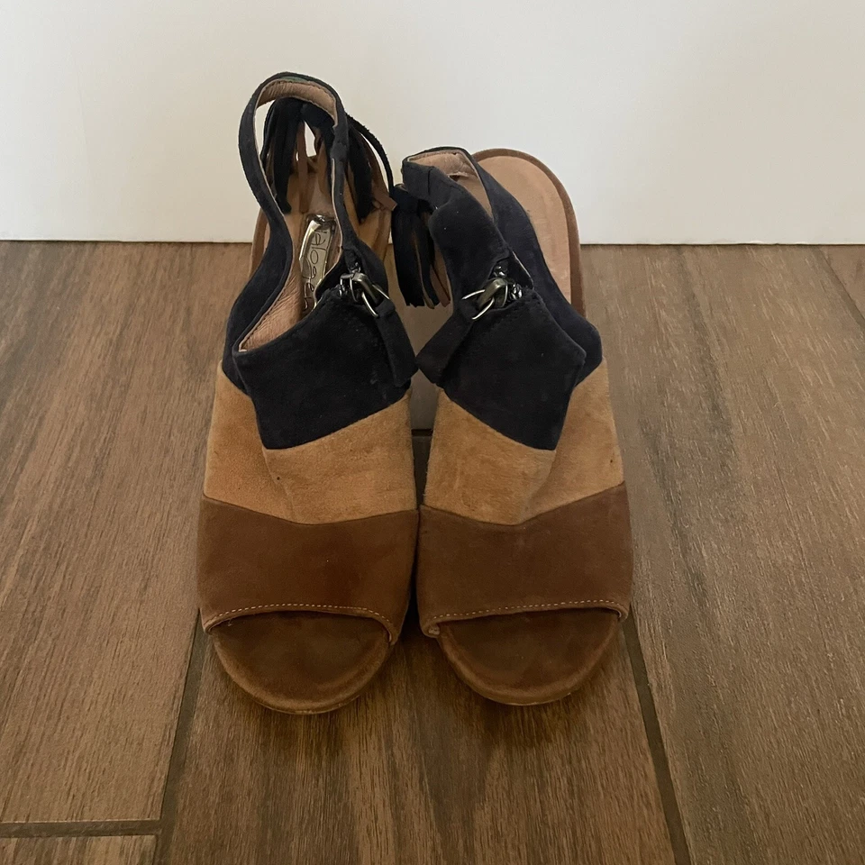 Галогенные сандалии женские размер 6 М темно-коричневый коричневый высокий каблук кожи замши w/тассель - Изображение 2 из 4