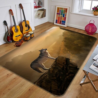 3D Sunset Cliff Wolf C425 Animal Non Slip Rug Mat Elegant Photo Carpet Zoe