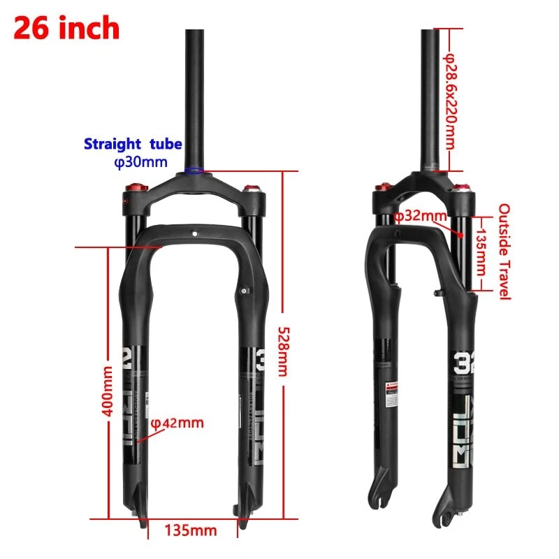 Snow Bike Suspension 26inch Alloy Air Gas Fork Fat 4.0" Tire E-bike Bicycle Part - Image 3 of 4