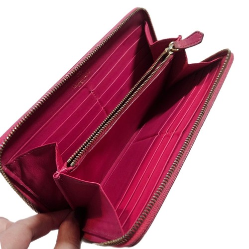 Valentino (Authentic) Hot Pink Leather Gold Studs Zippy Long Wallet w/ Box, VGUC - Picture 7 of 11