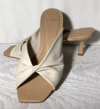 Carrano SAGE Ivory Beige Slide Leather Sandal Heels Size 8