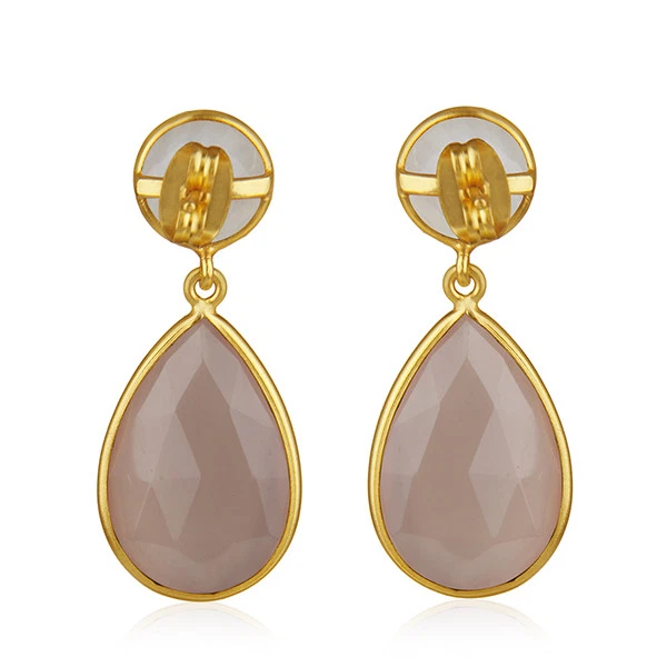 Pendientes lágrima plata 925 piedras preciosas calcedonia rosa piedra lunar joyería Foto 3 de 4