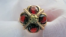 MARVELOUS RARE ANTIQUE OSTBY BARTON 10K TWO TONE GOLD FLORAL & GARNET RING OB 
