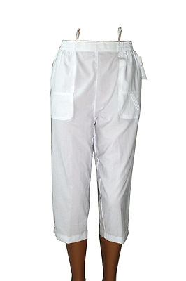Women's 3/4 long elastic airy light pull on capri pants in white Ql3W 