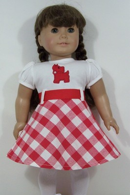 RED WHITE Check Scottie Dog Dress Doll Clothes For 18'' American Girl (Debs*)