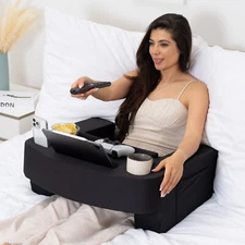 Reading Pillow for Gaming – Lap Desk & Arm Rest with Cup & Phone Holder (Black)