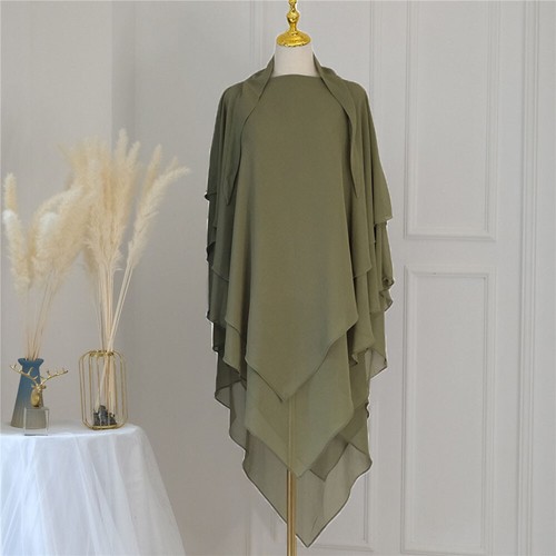 Women Overhead Hijab 3 Layer Prayer Muslim Khimar Headscarf Robe Burqa Islam New - Picture 47 of 47