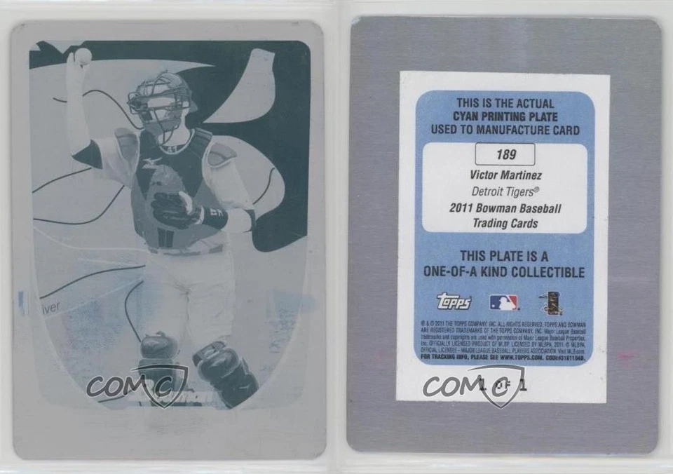 2011 Bowman International Printing Plate Cyan 1/1 Victor Martinez #189 1m8 - Image 3 of 3