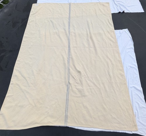 Coperta vintage pura lana 100% queen size 74x93 avorio con righe blu - Foto 9 di 11
