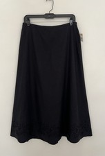 Vintage NWT TALBOTS Irish Linen Blend Skirt 10 Black Floral Cutwork A-Line