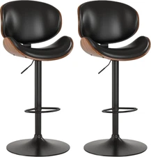 Bar Stools Set of 2, Swivel Adjustable Height Barstools, PU Leather Upholstered