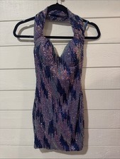 FASHION NOVA Sequined Halter Bodycon Dress in Iridescent Purple: small