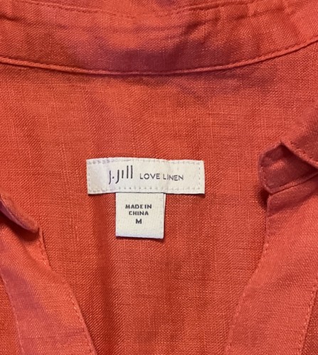 J. Jill Love Linen Button Front Tunic Top Womens M Orange High Low Hem Coastal - Picture 3 of 8