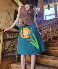Vintage 70s Wrap Skirt by The Frog Pond S M Earthy Hippie Patch Sun  Cattails