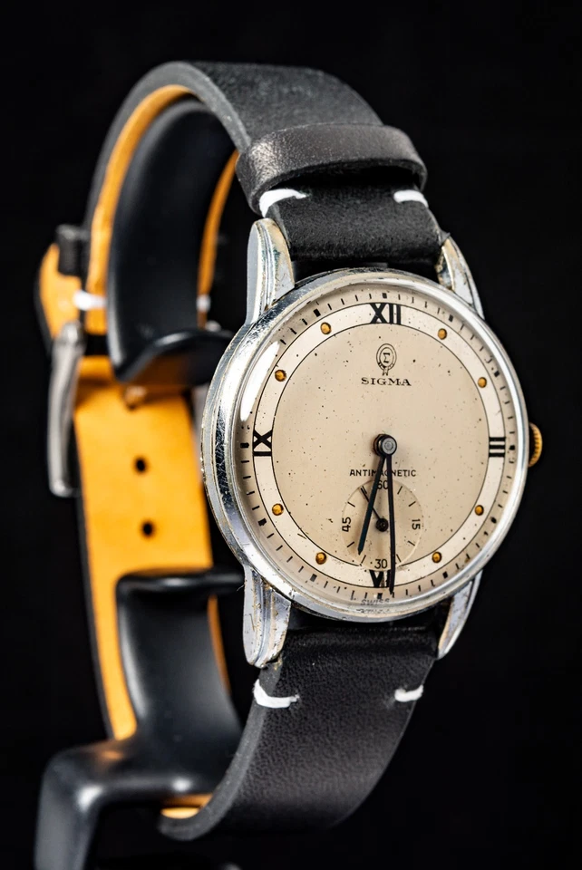 Reloj suizo vintage Sigma con esfera de remolque cuerda manual para hombre -- funcionando, caja Ø33 mm Foto 3 de 4