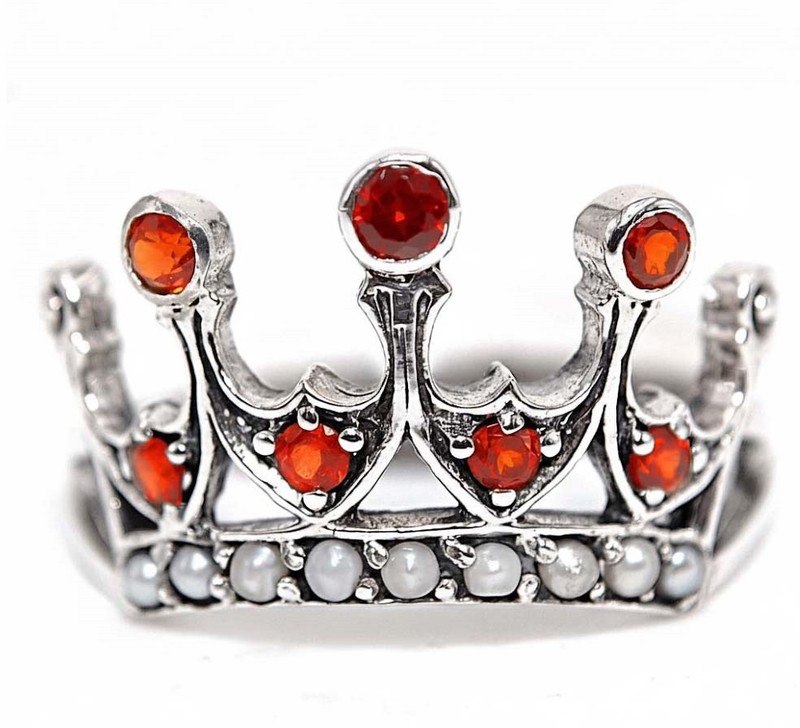 Crown 2CT Fire Garnet 925 Sterling Silver Filigree Ring Sz 6 PC9-3