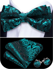 Paisley Striped Bow Tie for Men Silk Pre-Tied Bowtie Pocket Square Cufflinks Set