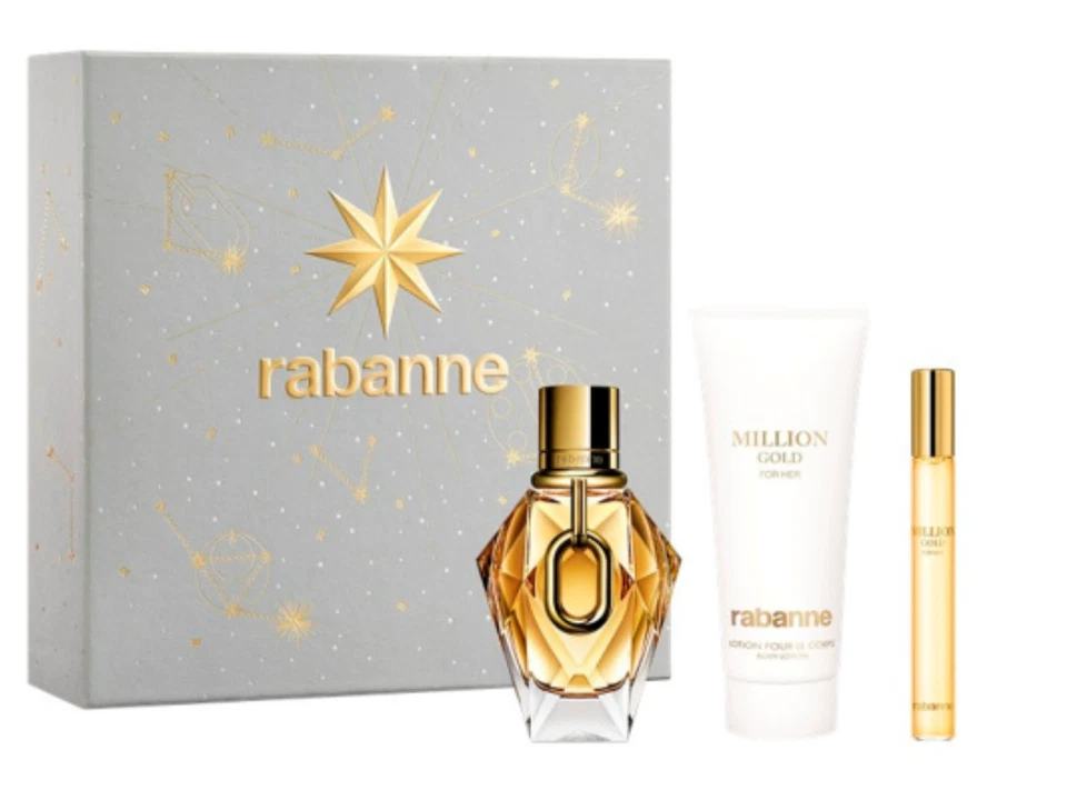 Paco Rabanne Million Gold For Her 50ml EDP Spray &10ml EDP Spray &100ml B/Lotion