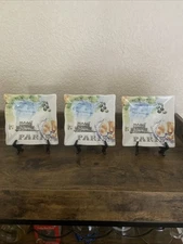 Parisian Scene Decorative Square Plates 3 With Holders