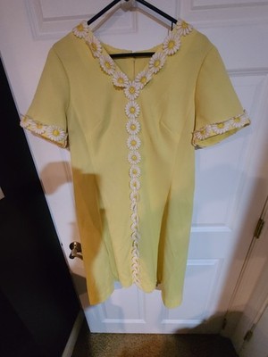 Vintage 60s Edith Flagg California Yellow Daisy Zip Up Size Medium Crimplene