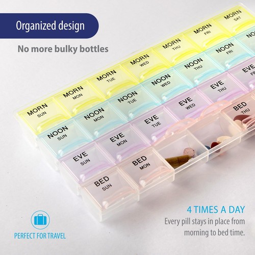 - Pill Organizer 4 Times a Day (2 Pack), Weekly Medicine Box with Morning, No... - Picture 3 of 9