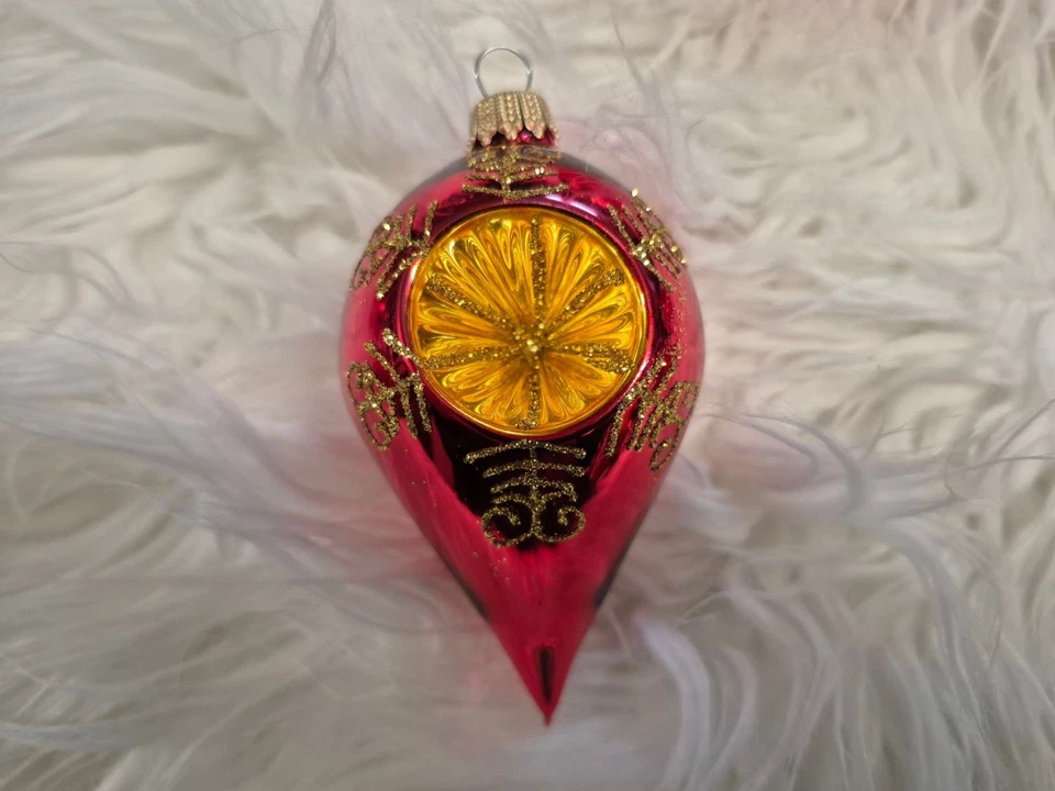 Reflex Christbaumkugel Weihnachtskugel Christbaumschmuck Krebs Lauscha rot gold - Bild 2 von 4