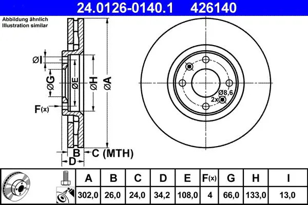 Disque de frein ATE 24.0126-0140.1 avant, ventilé, 1 pièce - Image 4