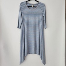 Matilda Jane Womens Medium Striped Sharkbite Hem Tunic Dress Grey Blue NWT