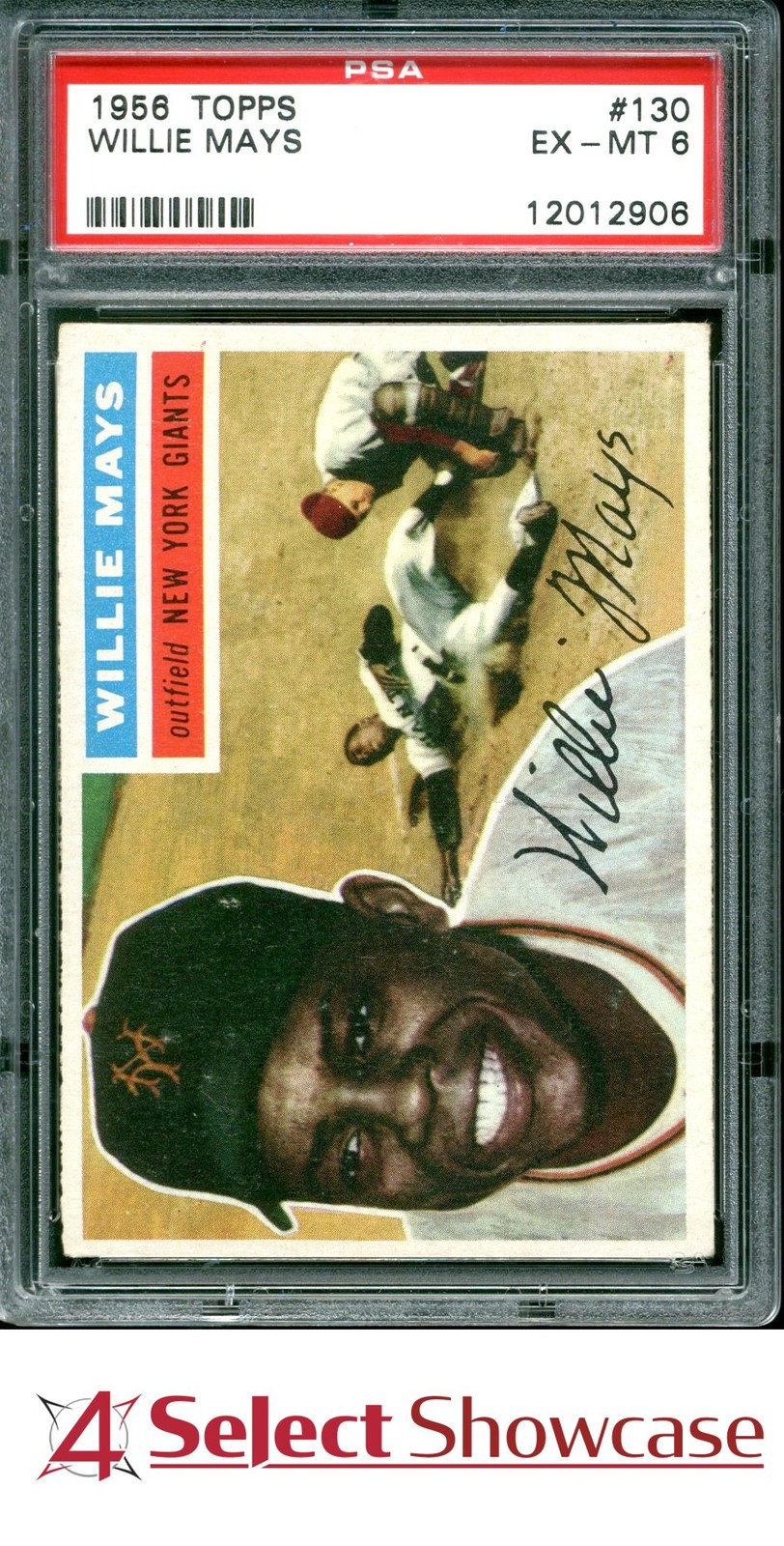 1956 TOPPS #130 WILLIE MAYS GIANTS HOF GRAY BACK PSA 6