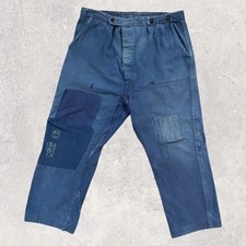 Vintage 1930s Moleskin Repaired Patched French Work Pants Trousers Blue Size 36