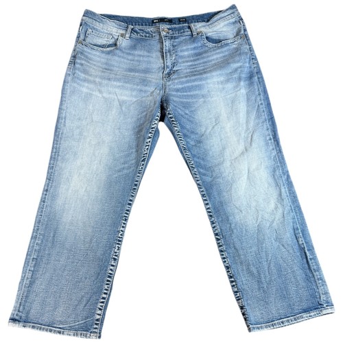 BKE Jeans Mens 42x30 Blue Seth Medium Wash Buckle Denim Stretch Straight Baggy