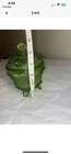 Vintage Jeanette Four Footed Green Grape Leaf Glass Candy Dish With Lid