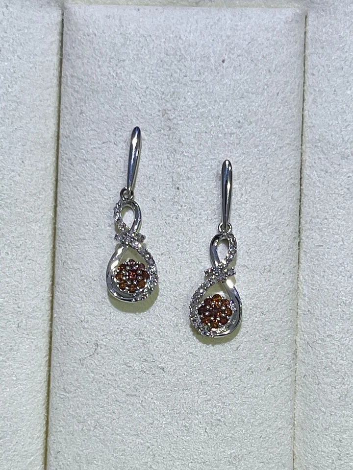 Brown & White Diamond Cluster Earrings in White Gold - Image 2 of 2