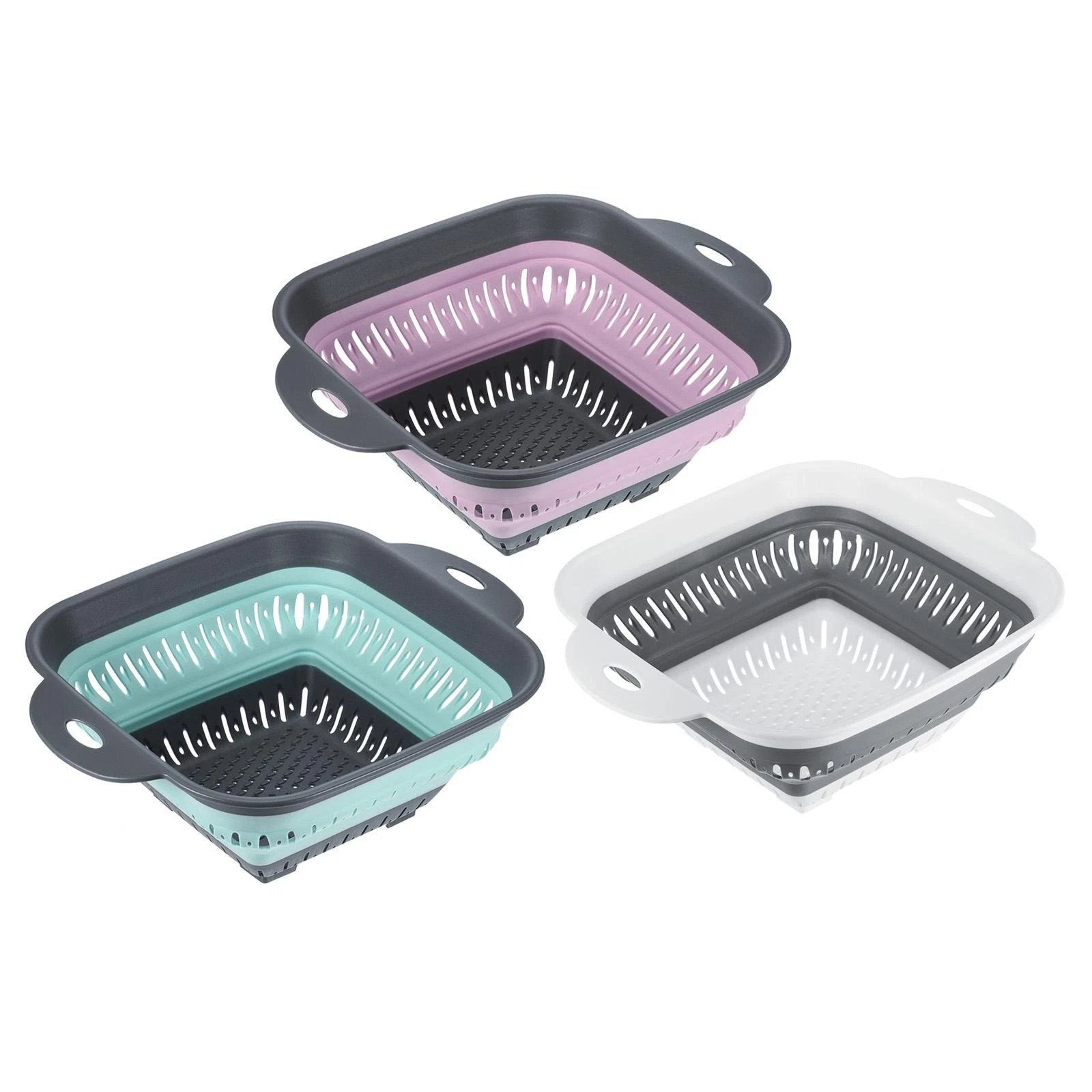 3Pcs Collapsible Silicone Kitchen Storage Basket Fruit Vegetable Drainer Basket