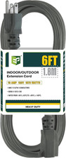6 Ft Heavy Duty Outdoor Extension Cord, 12/3 SJTW Grey 3-Prong