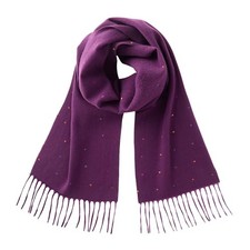 Lightweight Ultra-Soft Dark Purple Tassel Scarf With Multicolor Polka Dots