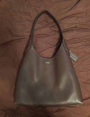 Coach Brooklyn Brown Medium Shoulder Bag Magnetic Closure Gold Hardware Charm