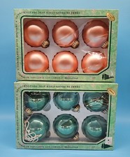 Christmas by Krebs Designer Glass Ornaments Gold Crown Green & Pink Salmon Pearl