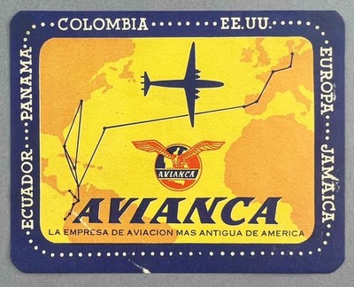 Avianca Streckenplan Constellation Original Airline Gepäckaufkleber Vintage Gepäck