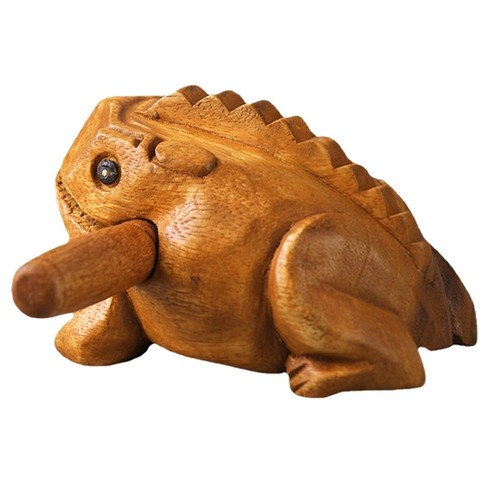 Grenouille En Bois Porte-Bonheur Thaïlandaise - Sculptée Main, Coasse, Décoration Bureau Maison, Taille No.2 (8.8cm)