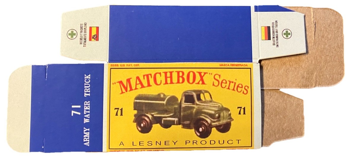 MATCHBOX 　No.71 Army Water Truck Matchbox #71 Army Water Truck '61-'65 Type D Repro Box | eBay
