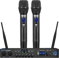 Pyle UHF 2 Channel Wireless Handheld Microphone - Portable Digital Audio (Black)