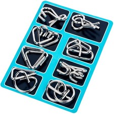 8pcs Metal Montessori Puzzle Wire IQ Mind Brain Teaser Blue Educational Toys