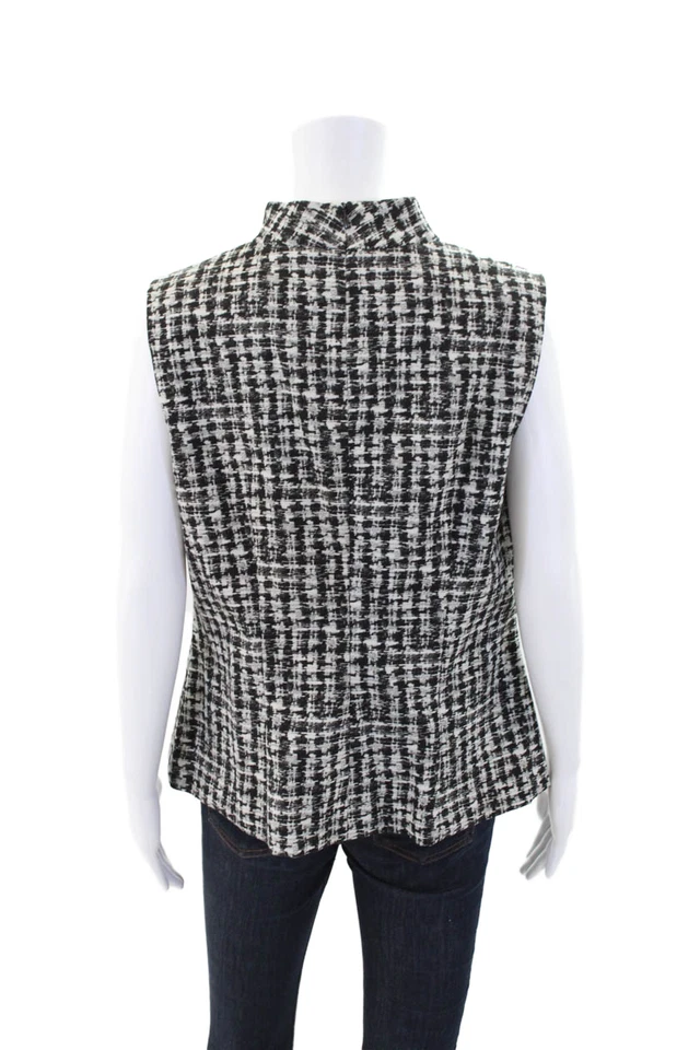 Boss Hugo Boss 女式印花拉链无袖荷叶上衣黑色 12 码 — 第 3/4 张图片